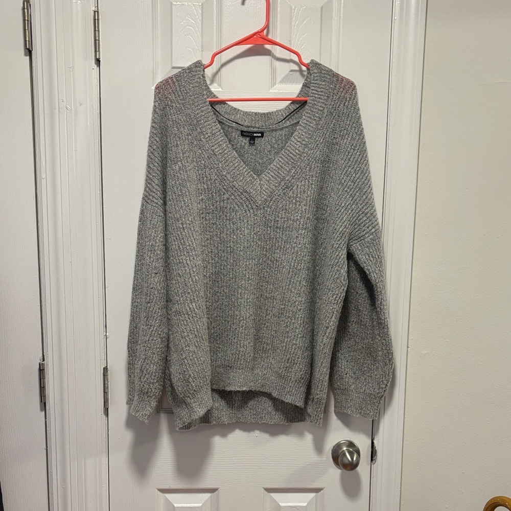 Fashion Nova Charcoal V-Neck Sweater